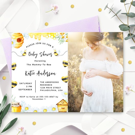 Baby shower Bee Zonnebloem Fotouitnodiging Kaart