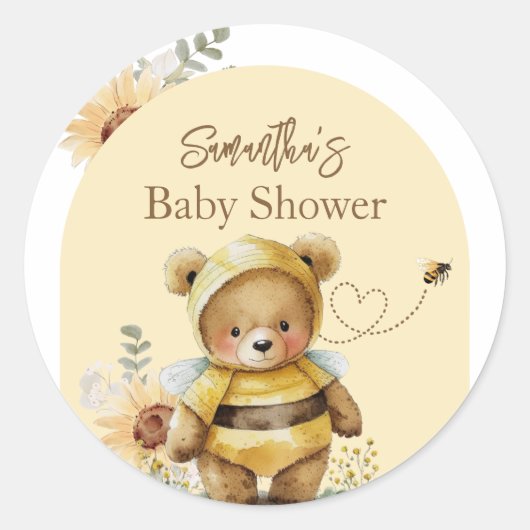 Baby shower Beer van kleine honingbijen Ronde Sticker (Voorkant)