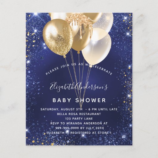 Baby shower - begroting voor blauwe goudballonnen flyer (Voorkant)
