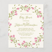 Baby shower begrotingsprustige roze tuinbloemen (Voorkant)