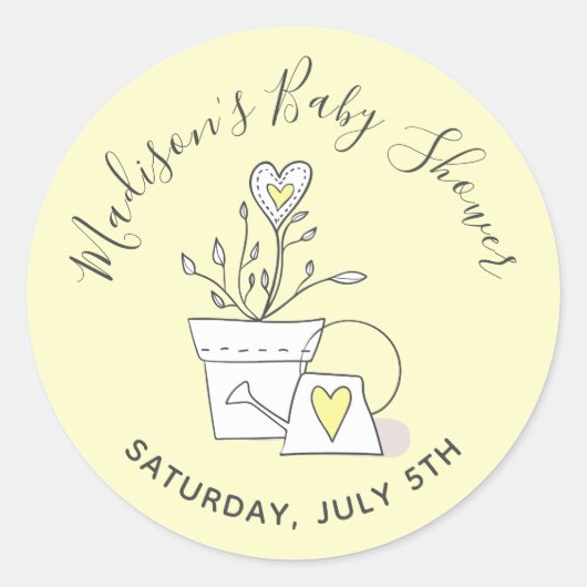 Baby shower Bekijk me Grow Yellow Potted Plant Ronde Sticker (Voorkant)