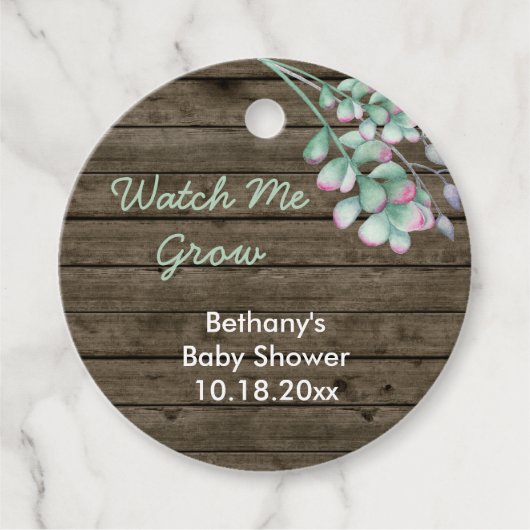 Baby shower Bekijk mij groeien rustiek hout & vetp Bedankjes Labels (Voorkant)
