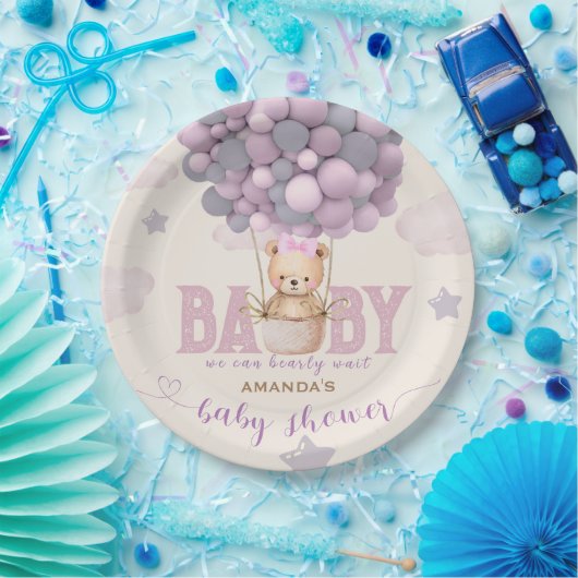 Baby shower Beren ballonnen roze vioet Papieren Bordje (Feest)
