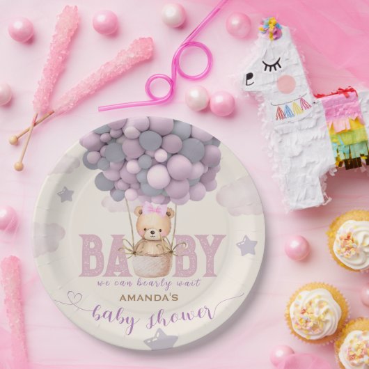 Baby shower Beren ballonnen roze vioet Papieren Bordje (Feest)