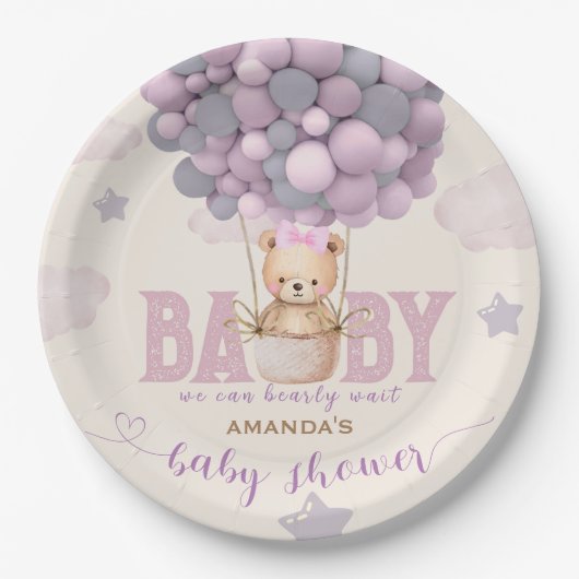 Baby shower Beren ballonnen roze vioet Papieren Bordje (Voorkant)