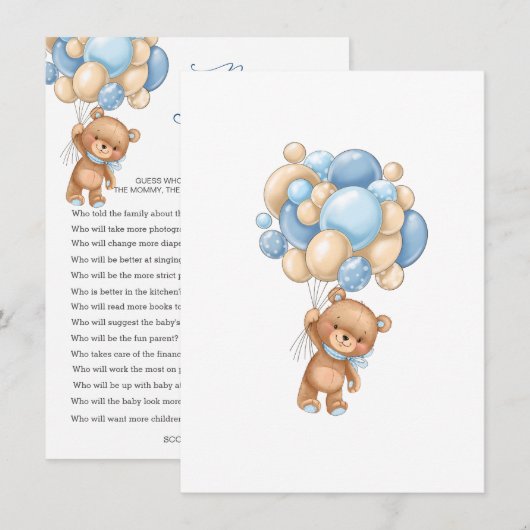 Baby shower Beren ballonnen van mama of papa Kaart (Voorkant / Achterkant)