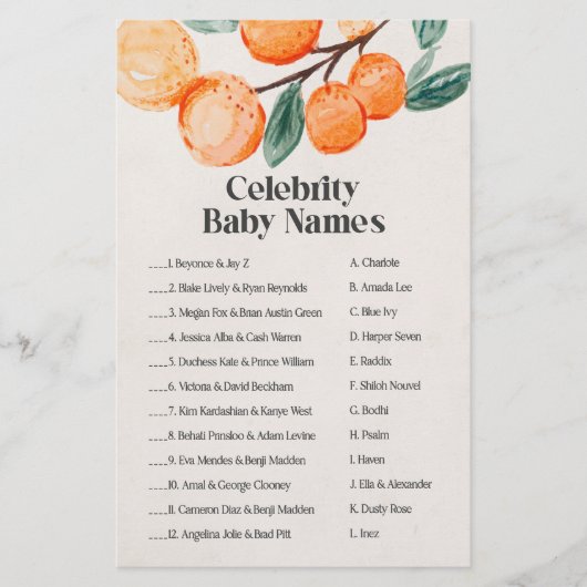 baby shower beroemd baby spel (Voorkant)