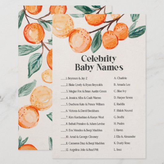 baby shower beroemd baby spel (Voorkant / Achterkant)