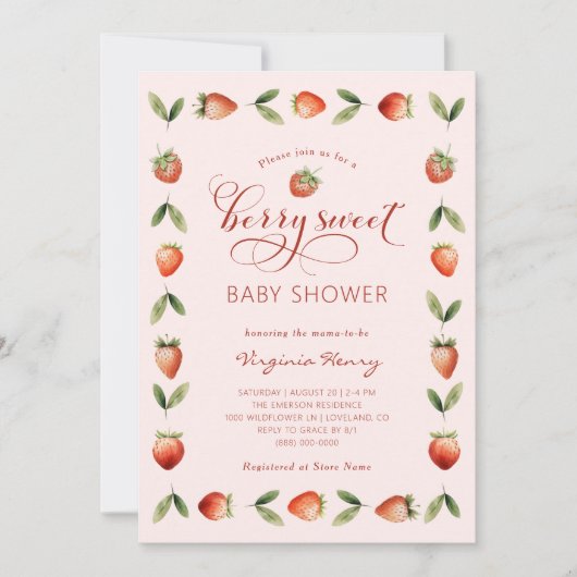 Baby Shower 'Berry Sweet' Kaart (Voorkant)