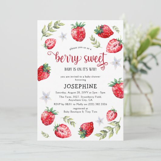  Baby shower "Berry Sweet" Kaart (Staand voorkant)