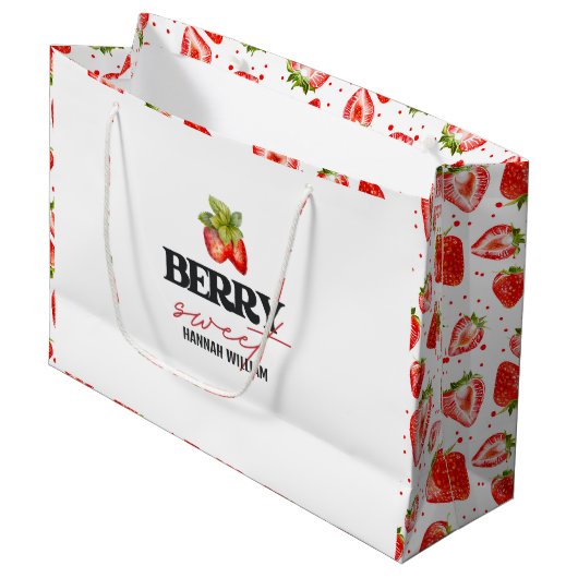 Baby shower Berry Sweet Strawberries Groot Cadeauzakje (Voorkant Gekanteld)