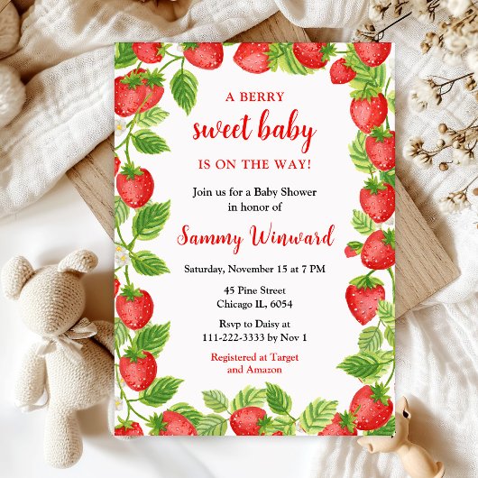 Baby shower Berry Sweet Strawberries Kaart