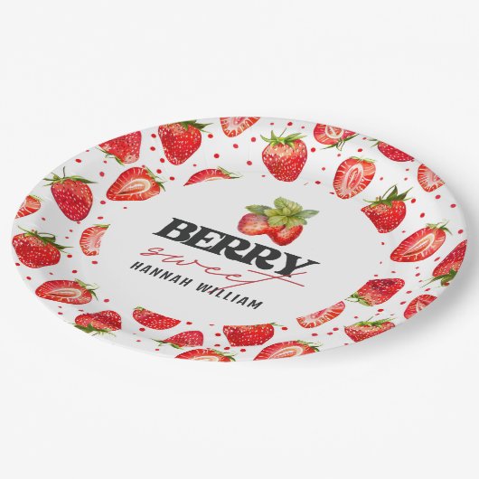 Baby shower Berry Sweet Strawberries Papieren Bordje (Gekanteld)