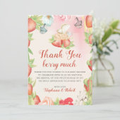 Baby shower Berry Sweet Strawberry Hartelijk dank Bedankkaart (Staand voorkant)