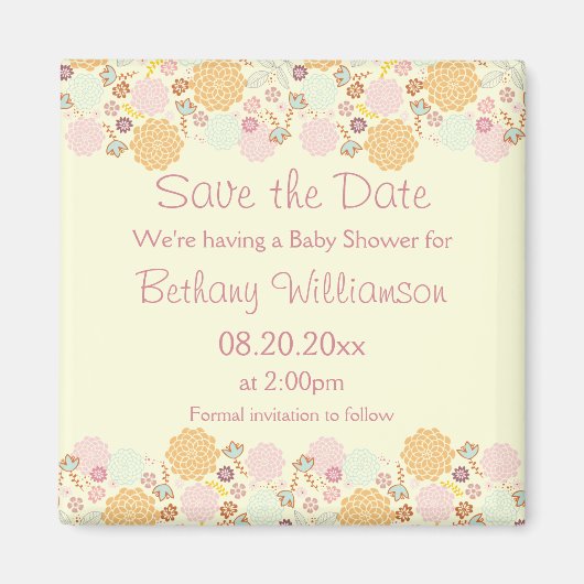 Baby shower Bewaar de datum Fancy Modern Floral Magneet (Voorkant)