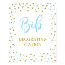 Baby shower Bib Decoration Station Sign Blue Gold