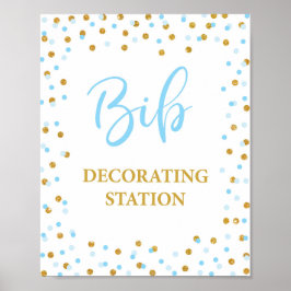 Baby shower Bib Decoration Station Sign Blue Gold Poster