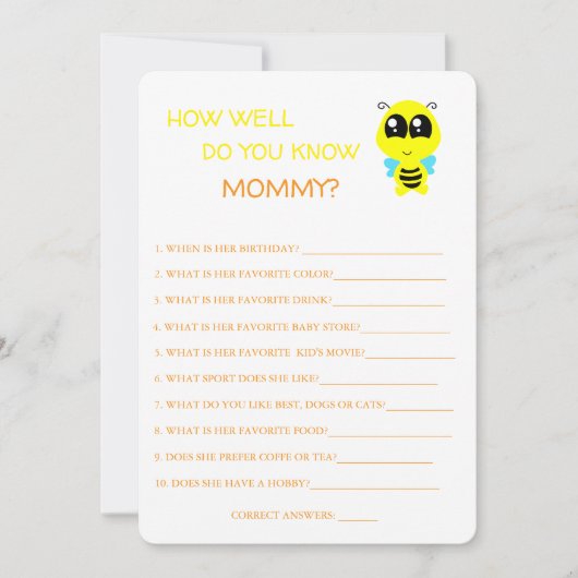 Baby shower, bij, hoe goed ken je mam Kaart (Voorkant)