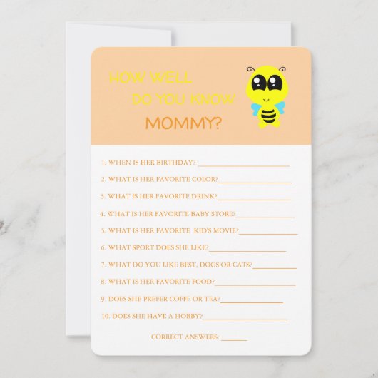 Baby shower, bij, hoe goed ken je mam Kaart (Voorkant)