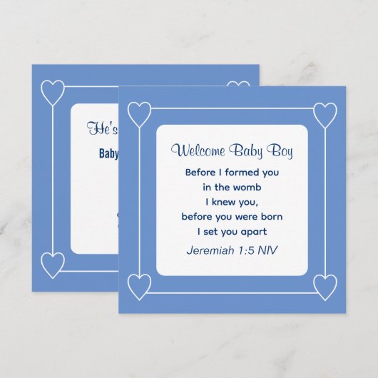 Baby shower Bijbel Verse Striped Blue Uitnodiging (Voorkant / Achterkant)