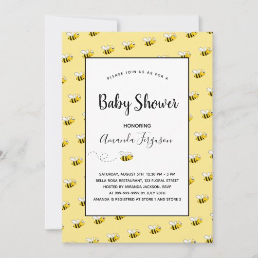 Baby shower bijen geel schattig kaart (Voorkant)