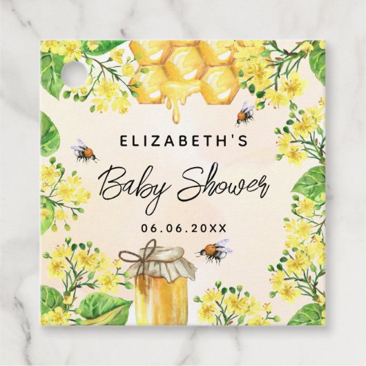 Baby shower bijen gele bloemen honing bedankjes labels (Voorkant)
