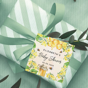 Baby shower bijen gele bloemen honing bedankjes labels