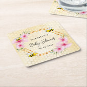 Baby Shower bijen honingraat roze bloemen Kartonnen Onderzetters (Schuin)