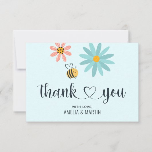 Baby shower bijen Licht Blauw Bedankkaart (Voorkant)