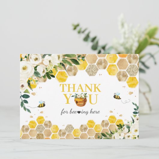 Baby shower bijen mama om genderneutraal te zijn bedankkaart (Staand voorkant)