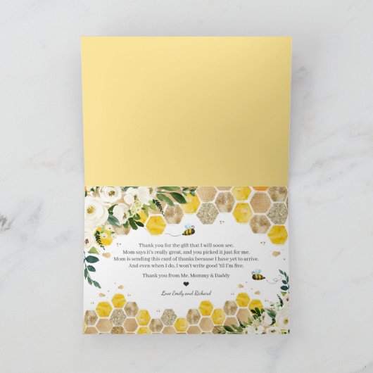 Baby shower bijen mama om genderneutraal te zijn bedankkaart (Binnen)