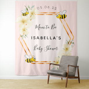 Baby Shower bijen mom to bee roze goud meisje Wandkleed