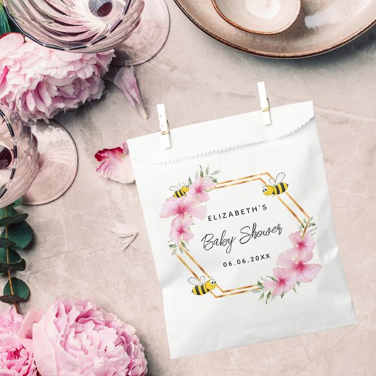 Baby shower bijen roze bloemetjes bedankzakje
