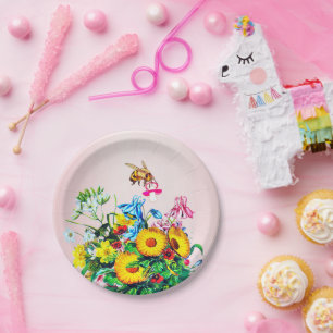 Baby shower bijen roze bloemige fopspeen papieren bordje