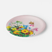 Baby shower bijen roze bloemige fopspeen papieren bordje (Gekanteld)