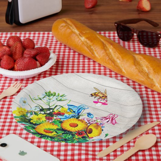 Baby shower bijen rustieke bloemencoupeermiddel papieren bordje (Picknick)