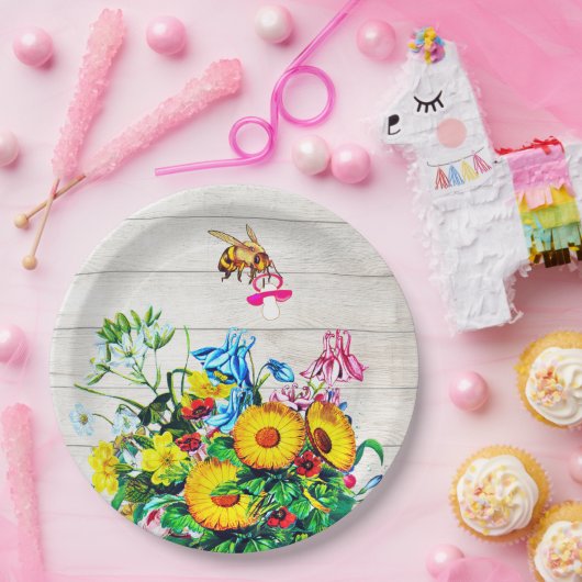Baby shower bijen rustieke bloemencoupeermiddel papieren bordje (Feest)