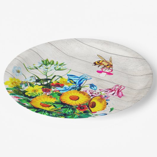 Baby shower bijen rustieke bloemencoupeermiddel papieren bordje (Gekanteld)