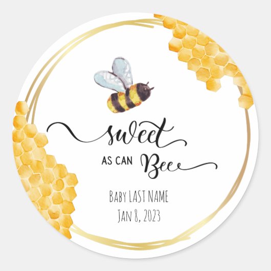 Baby shower bijen ticker ronde sticker (Voorkant)