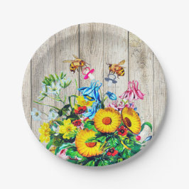 Baby shower Bijen Twins Rustieke Bloemen Fopspeen Papieren Bordje