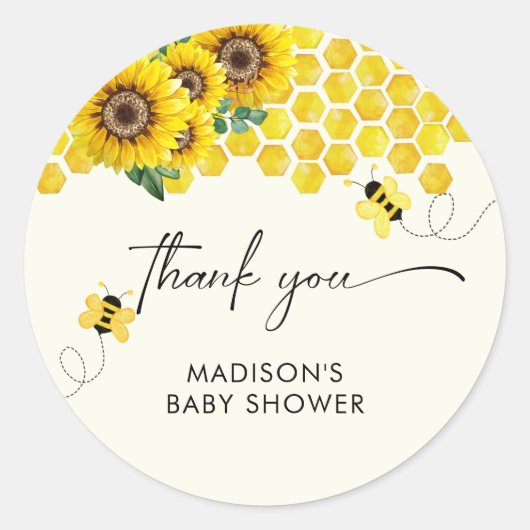 Baby shower Bijen Zonnebloem Ronde Sticker (Voorkant)