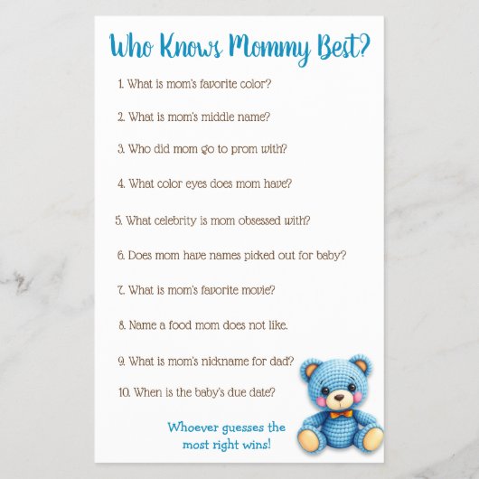 Baby Shower BINGO and Who Knows Mommy Best Flyer (Achterkant)
