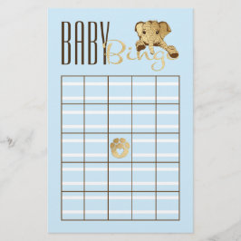 Baby Shower BINGO Baby Blauw Goud Olifant Flyer