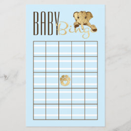 Baby Shower BINGO Baby Blauw Goud Olifant Flyer
