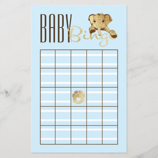 Baby shower BINGO Baby Blue Gold Elephant Flyer (Voorkant)