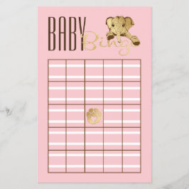 Baby Shower BINGO Baby Goud Roze Olifant Flyer