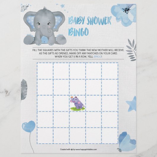 Baby shower Bingo [Baby olifant [Blauw] Briefhoofd (Voorkant)