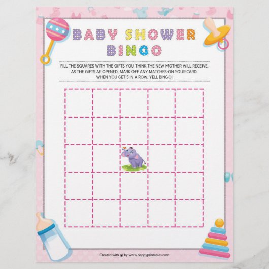 Baby shower Bingo [Baby roze] Briefhoofd (Voorkant)
