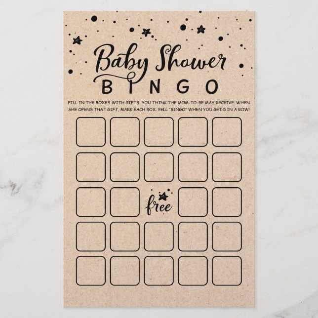 Baby shower Bingo Baby shower Party game (Voorkant)