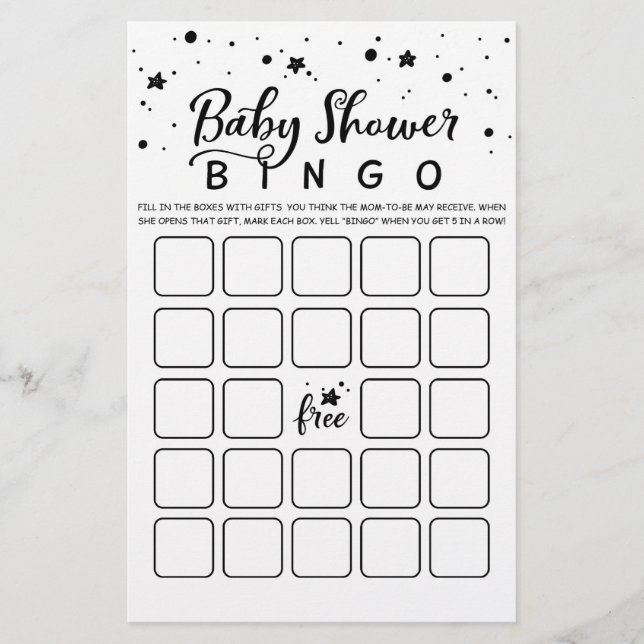 Baby shower Bingo Baby shower Party game (Voorkant)